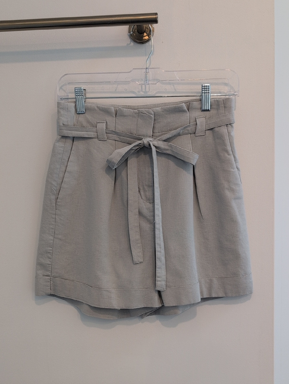 Express Light Gray Paperbag Waist Tie-Front Shorts